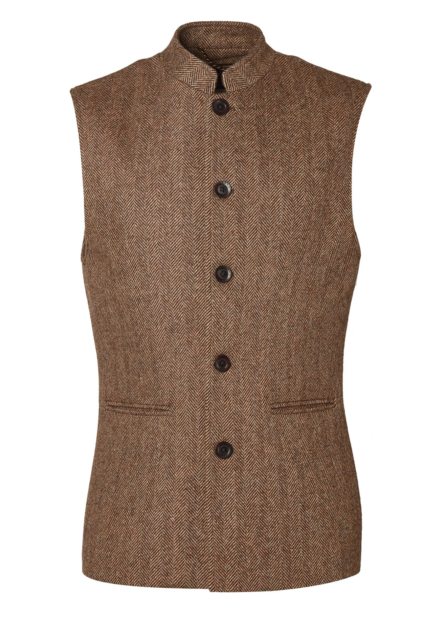 Clearance Nehru Gilet (Large Scale Brown Herringbone) Gilets|Waistcoats