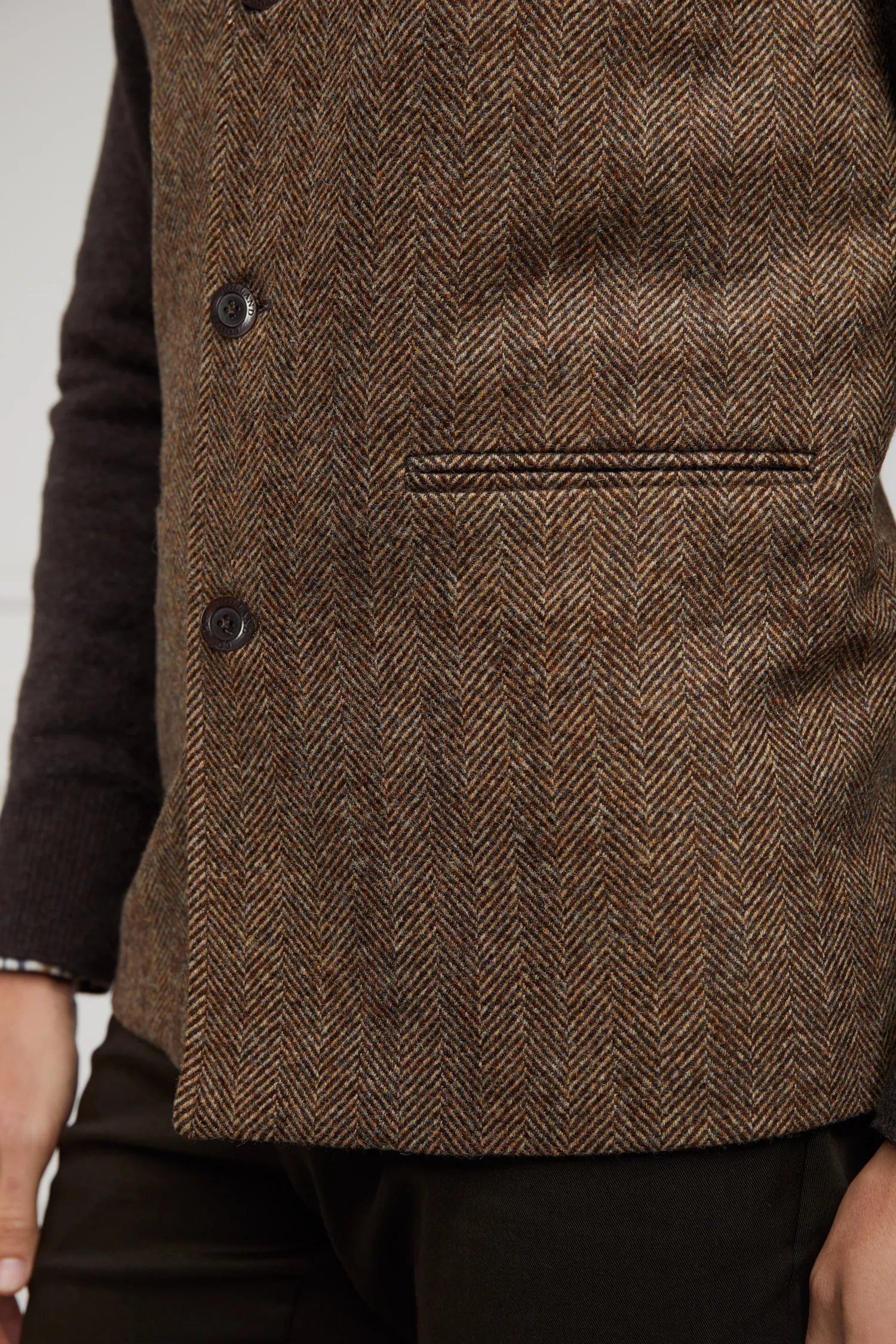 Clearance Nehru Gilet (Large Scale Brown Herringbone) Gilets|Waistcoats