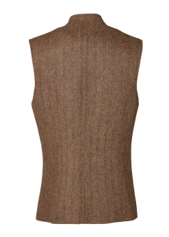 Clearance Nehru Gilet (Large Scale Brown Herringbone) Gilets|Waistcoats