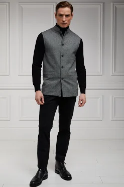 Clearance Nehru Gilet (Mono Herringbone) Gilets|Waistcoats