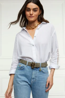 Discount Oversized Cotton Lace Shirt (Tick Stripe Sky Blue) Women Shirts & Blouses