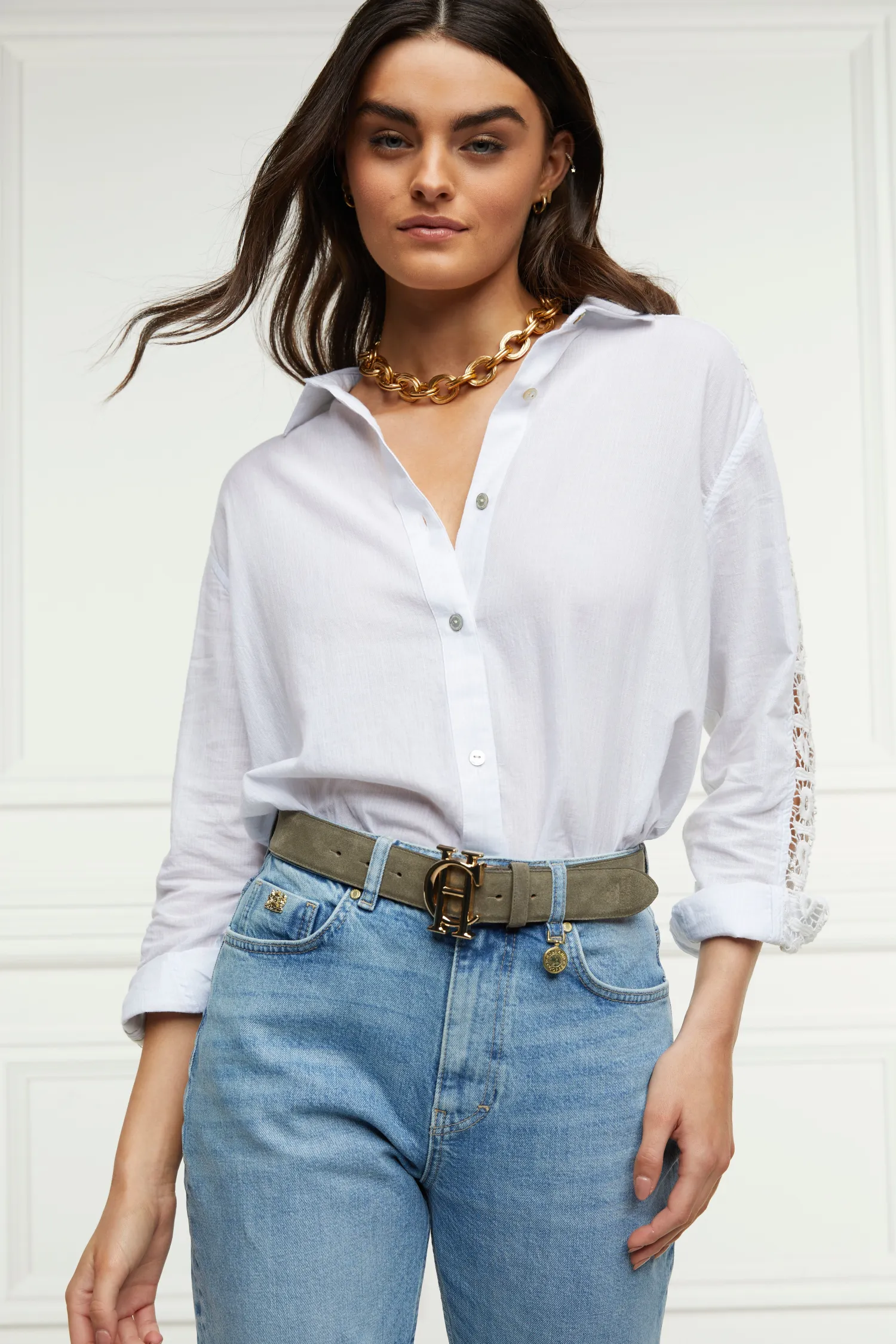 Discount Oversized Cotton Lace Shirt (Tick Stripe Sky Blue) Women Shirts & Blouses