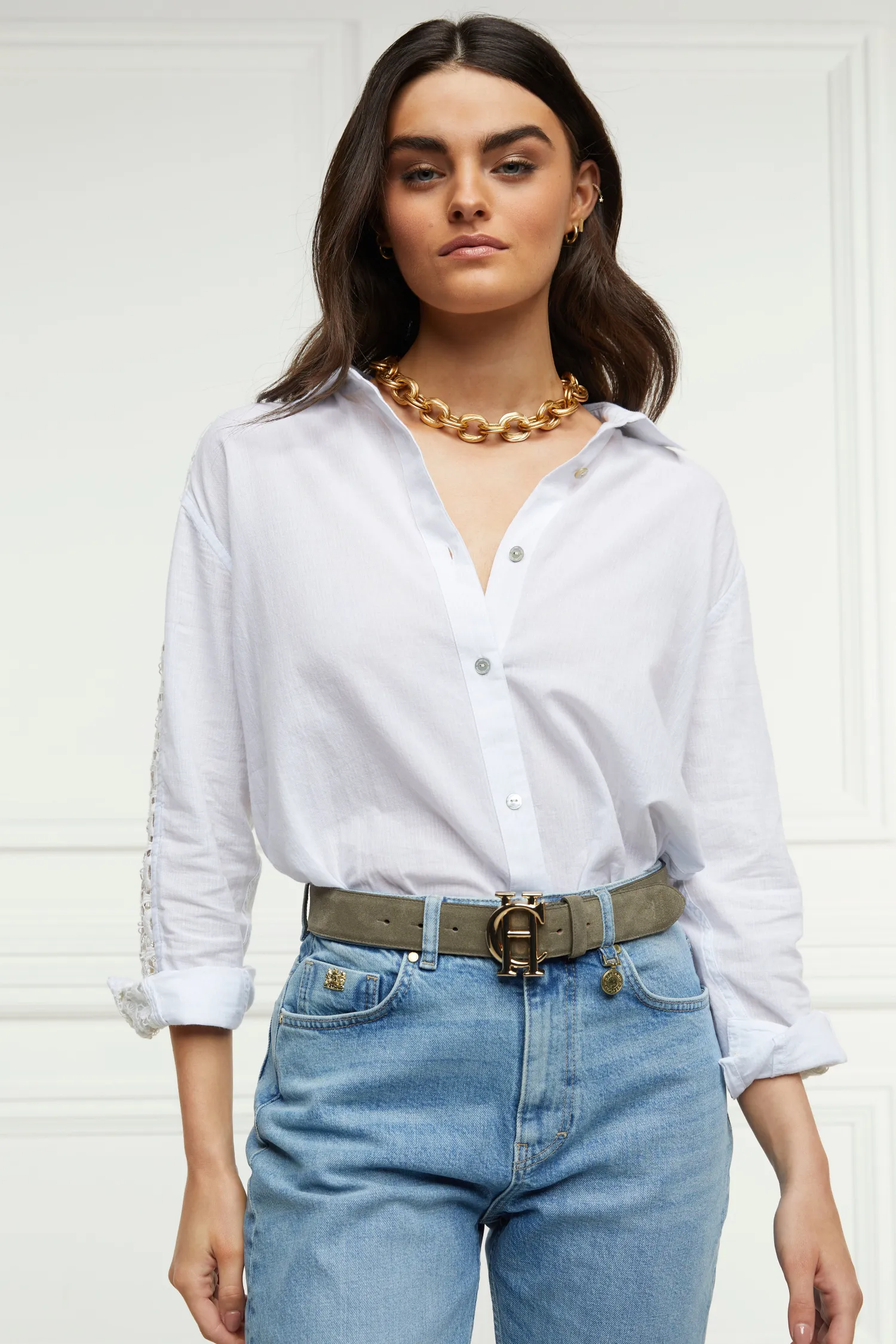 Discount Oversized Cotton Lace Shirt (Tick Stripe Sky Blue) Women Shirts & Blouses