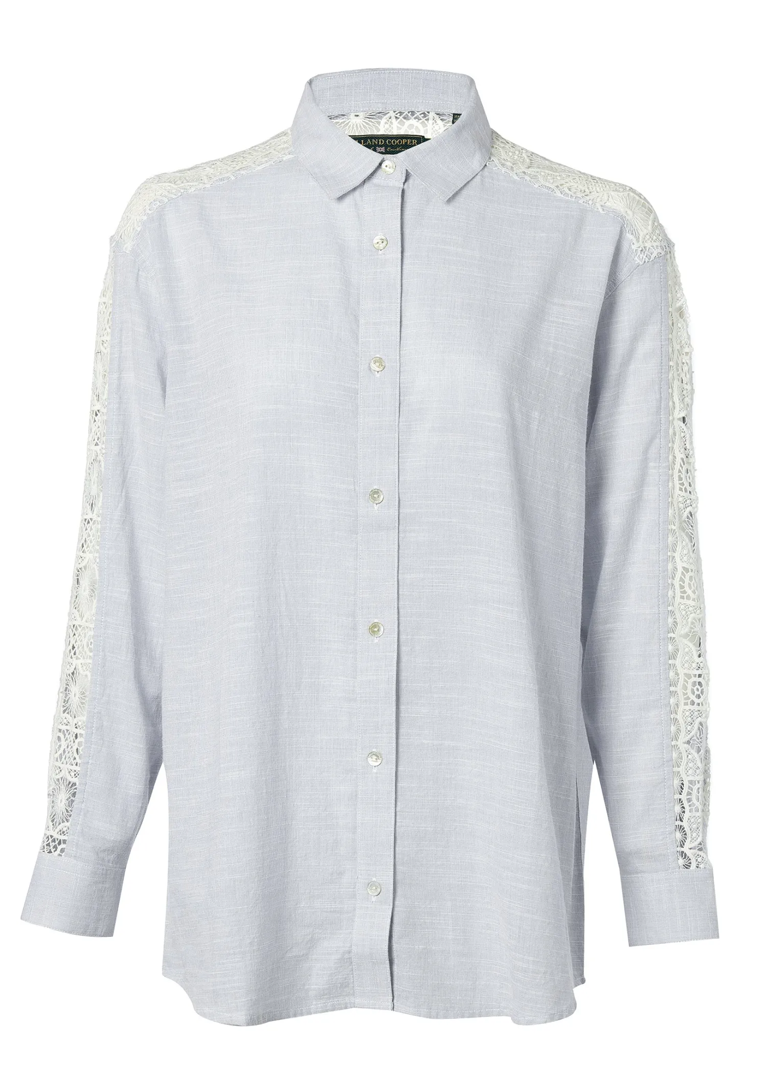 Discount Oversized Cotton Lace Shirt (Tick Stripe Sky Blue) Women Shirts & Blouses