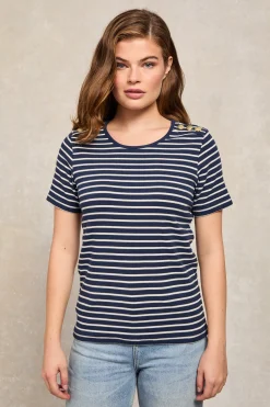 Sale Padstow Crew Neck Tee (Ink Navy Natural Stripe) Women Tees|Tops