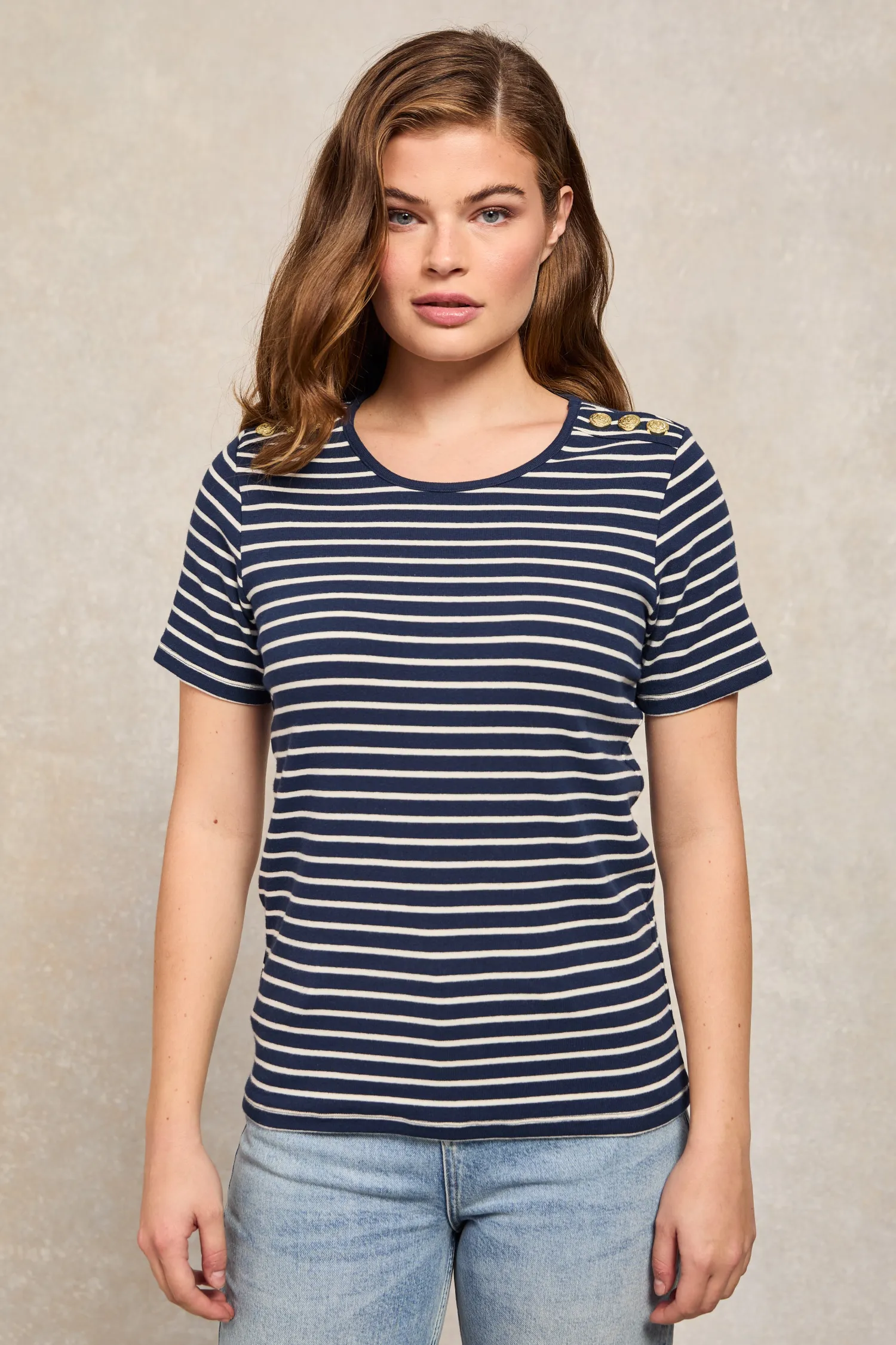 Sale Padstow Crew Neck Tee (Ink Navy Natural Stripe) Women Tees|Tops