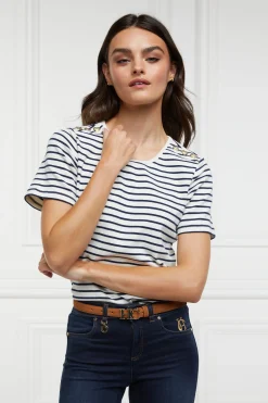 Clearance Padstow Crew Neck Tee (Natural Ink Navy Stripe) Women Tees|Tops
