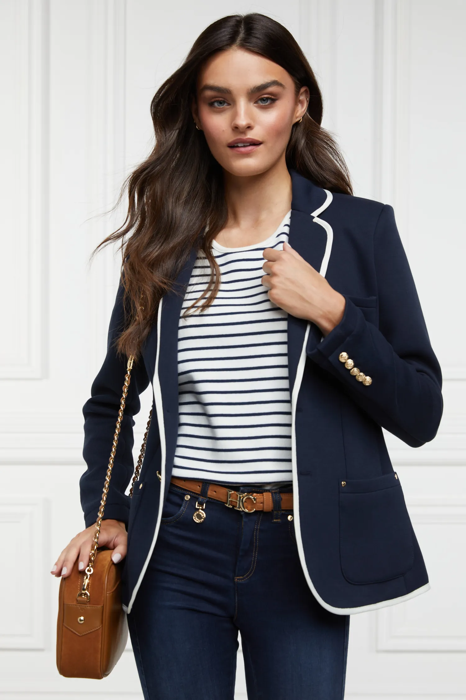 Clearance Padstow Crew Neck Tee (Natural Ink Navy Stripe) Women Tees|Tops