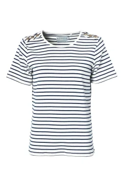 Clearance Padstow Crew Neck Tee (Natural Ink Navy Stripe) Women Tees|Tops