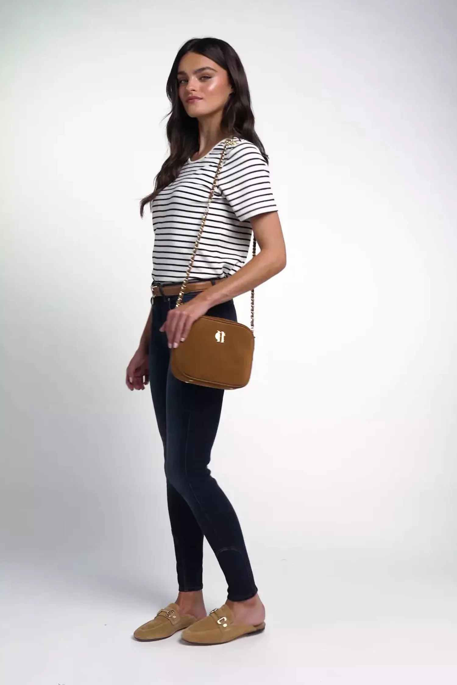 Clearance Padstow Crew Neck Tee (Natural Ink Navy Stripe) Women Tees|Tops