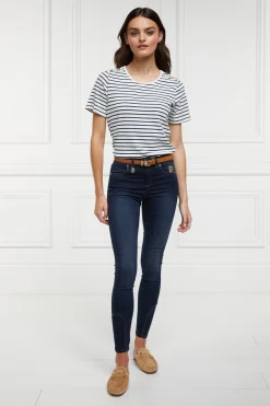 Clearance Padstow Crew Neck Tee (Natural Ink Navy Stripe) Women Tees|Tops