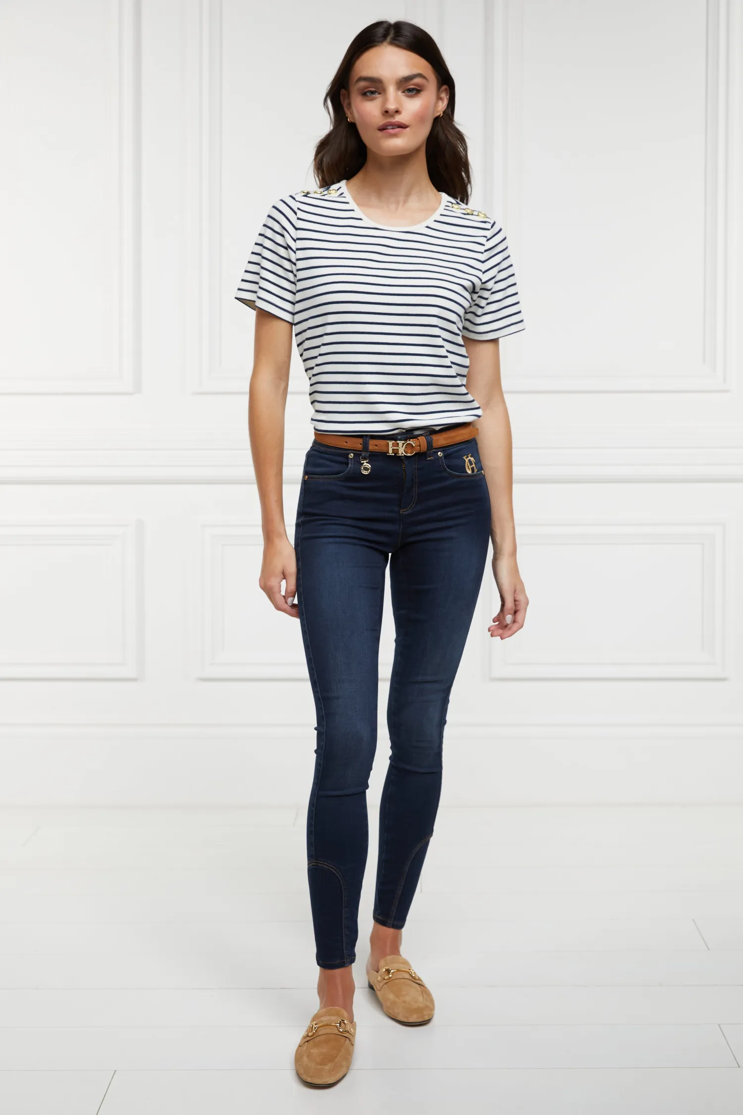 Clearance Padstow Crew Neck Tee (Natural Ink Navy Stripe) Women Tees|Tops