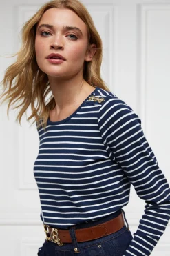 Outlet Padstow Long Sleeve Crew Neck Tee (Ink Navy Natural Stripe) Women Tees|Tops