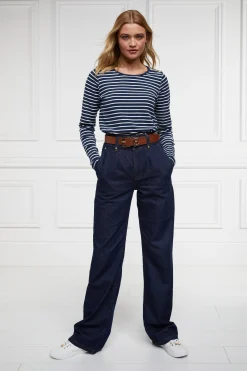 Outlet Padstow Long Sleeve Crew Neck Tee (Ink Navy Natural Stripe) Women Tees|Tops