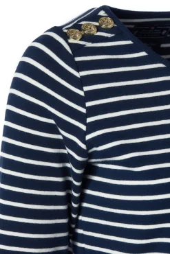 Outlet Padstow Long Sleeve Crew Neck Tee (Ink Navy Natural Stripe) Women Tees|Tops