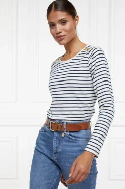 Outlet Padstow Long Sleeve Crew Neck Tee (Natural Ink Navy Stripe) Women Tees|Tops
