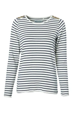 Outlet Padstow Long Sleeve Crew Neck Tee (Natural Ink Navy Stripe) Women Tees|Tops