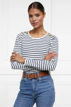 Outlet Padstow Long Sleeve Crew Neck Tee (Natural Ink Navy Stripe) Women Tees|Tops