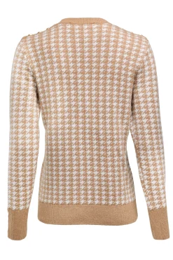 Fashion Panel Crew Neck Knit (Camel Houndstooth) Women Knitwear