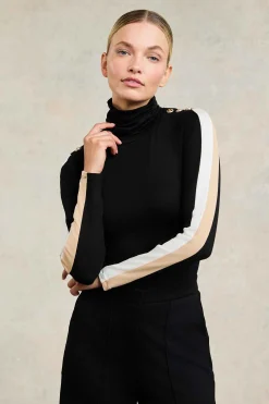 Sale Panel Long Sleeve Roll Neck (Black Camel) Women Tops