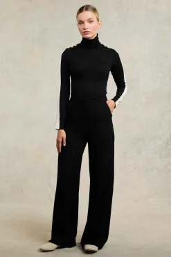 Sale Panel Long Sleeve Roll Neck (Black Camel) Women Tops