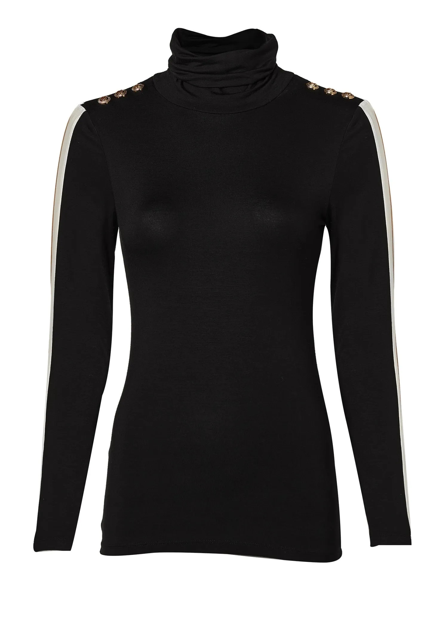 Sale Panel Long Sleeve Roll Neck (Black Camel) Women Tops