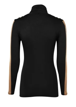Sale Panel Long Sleeve Roll Neck (Black Camel) Women Tops