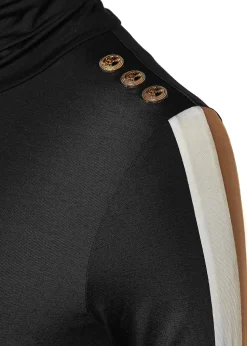 Sale Panel Long Sleeve Roll Neck (Black Camel) Women Tops