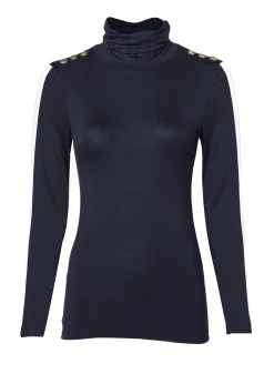 New Panel Long Sleeve Roll Neck (Navy Ecru) Women Tops