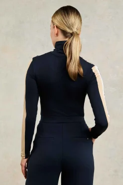 New Panel Long Sleeve Roll Neck (Navy Ecru) Women Tops