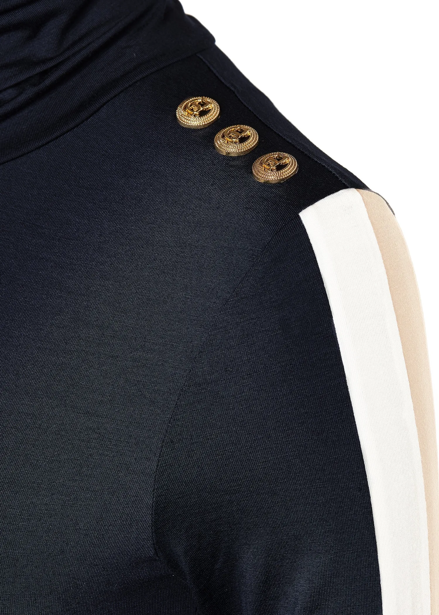 New Panel Long Sleeve Roll Neck (Navy Ecru) Women Tops