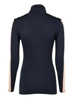 New Panel Long Sleeve Roll Neck (Navy Ecru) Women Tops