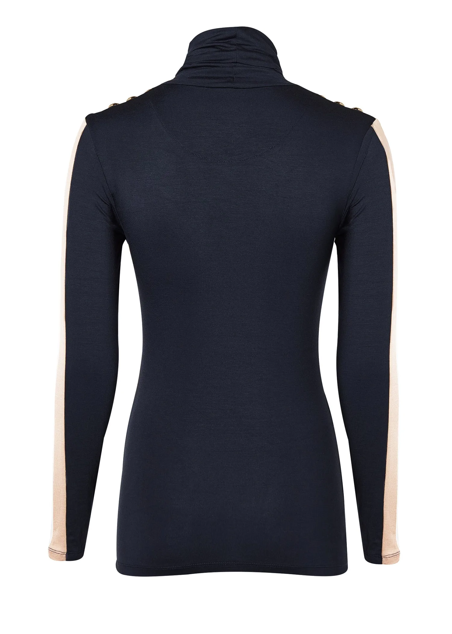 New Panel Long Sleeve Roll Neck (Navy Ecru) Women Tops