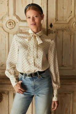 Online Penny Satin Shirt (Cream Polka Dot) Women Shirts & Blouses