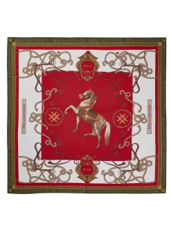 Hot Regal Horse Silk Scarf (Racing Green Heritage Red) Women Scarves|Scarves