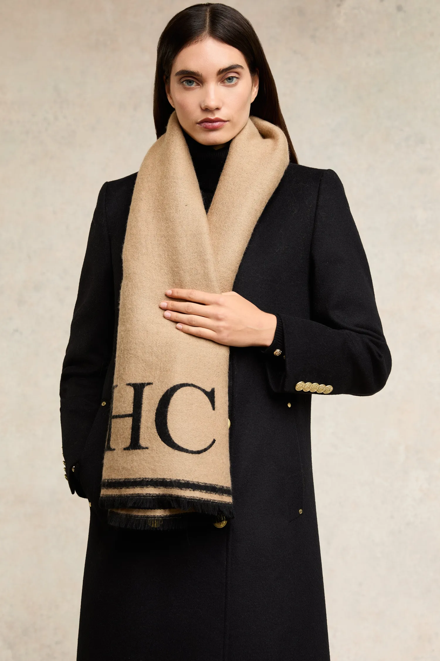 Outlet Regency Monogram Scarf (Black Camel) Women Scarves|Scarves