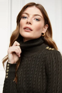 New Seattle Roll Neck Cable Knit (Fern Green) Women Knitwear