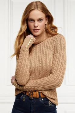 New Seattle Roll Neck Cable Knit (Dark Camel Marl) Women Knitwear