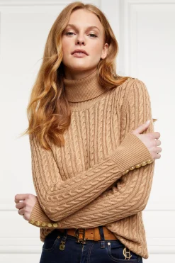 New Seattle Roll Neck Cable Knit (Dark Camel Marl) Women Knitwear