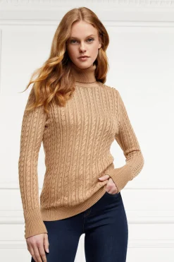 New Seattle Roll Neck Cable Knit (Dark Camel Marl) Women Knitwear