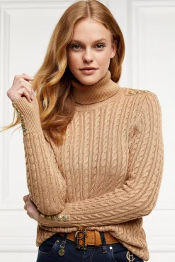 New Seattle Roll Neck Cable Knit (Dark Camel Marl) Women Knitwear