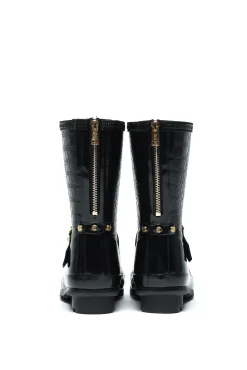 Clearance Sherpa Lined Chelsea Wellington (Black Croc) Women Wellington Boots