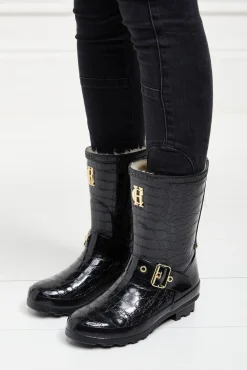Clearance Sherpa Lined Chelsea Wellington (Black Croc) Women Wellington Boots