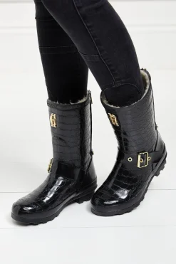 Clearance Sherpa Lined Chelsea Wellington (Black Croc) Women Wellington Boots