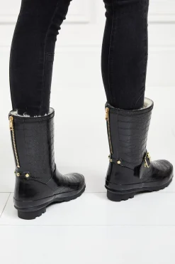 Clearance Sherpa Lined Chelsea Wellington (Black Croc) Women Wellington Boots