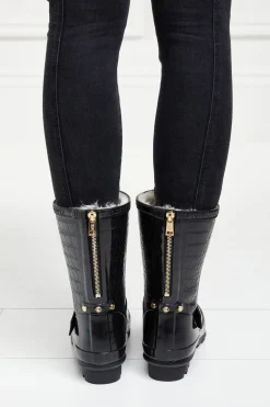 Clearance Sherpa Lined Chelsea Wellington (Black Croc) Women Wellington Boots
