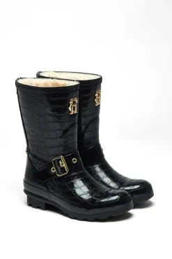 Clearance Sherpa Lined Chelsea Wellington (Black Croc) Women Wellington Boots