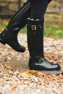 Online Sherpa Lined Regency Wellington (Black Croc) Women Wellington Boots