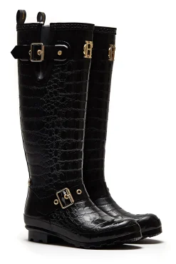 Online Sherpa Lined Regency Wellington (Black Croc) Women Wellington Boots