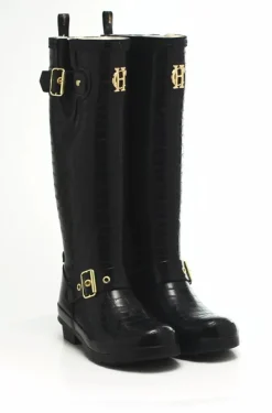 Online Sherpa Lined Regency Wellington (Black Croc) Women Wellington Boots